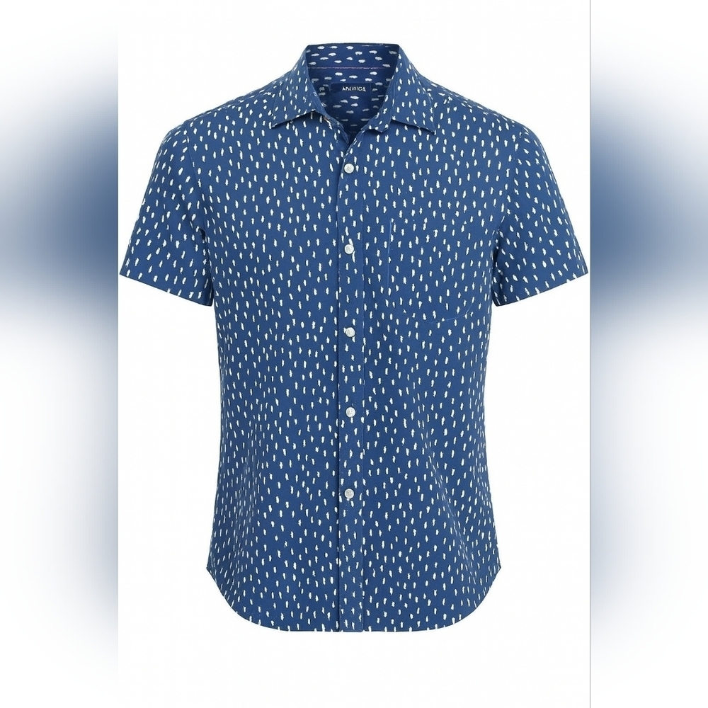 Nautica Men's Short Sleeve Shirt Size S Blue Fish Print Casual Button-Up